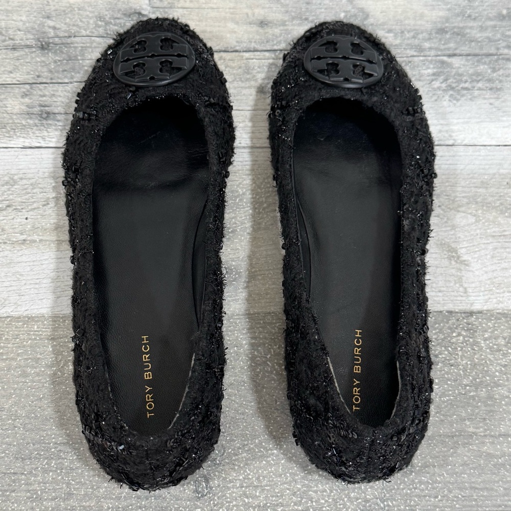 TORY BURCH CHELSEA TWEED BALLET FLAT IN PERFECT BLACK - SZ - 7.US - Picture 3 of 8